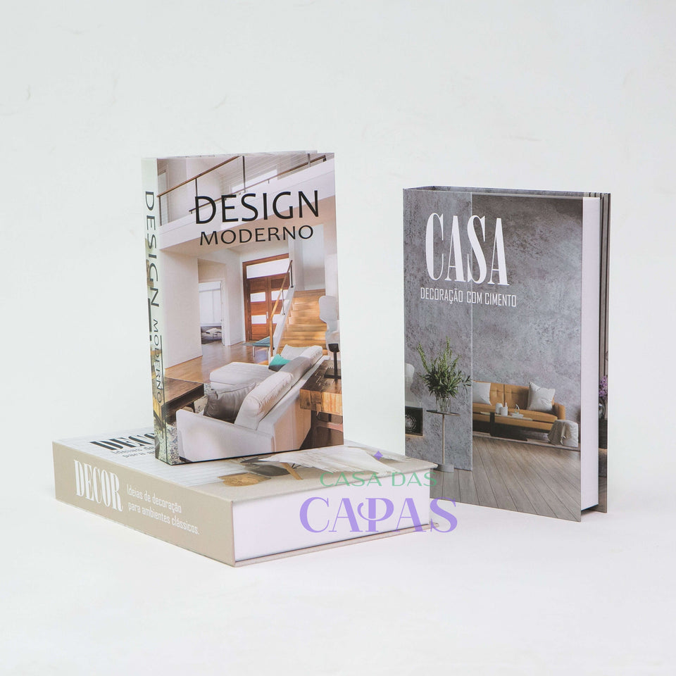 Kit 3un Caixa Porta Objeto Livro Fake Decorativo -Decor