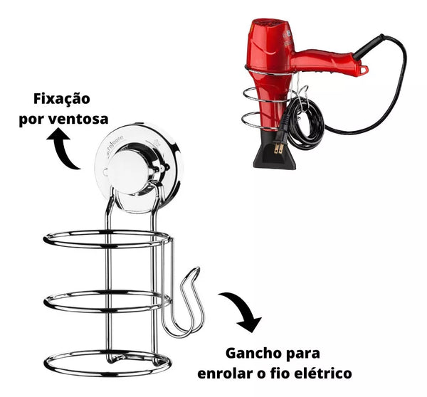 Suporte para Secador de Cabelo Fixação Ventosa