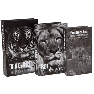 Kit 3un Caixa Porta Objeto Livro Fake Decorativo - Tigre