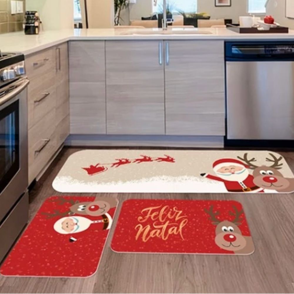 Kit Natal 4 Capas de Almofada + Kit 3 Tapetes + 1 Trilho de Mesa - Feliz Natal