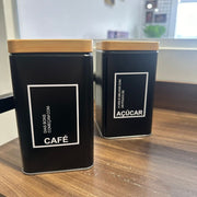 Kit 2 Latas- A vida é melhor com um pouco de Acuçar/Café Quadrada- Preta