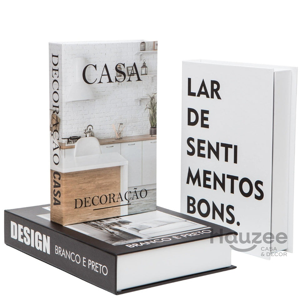 Kit 3un Caixa Porta Objeto Livro Fake Decorativo - Design