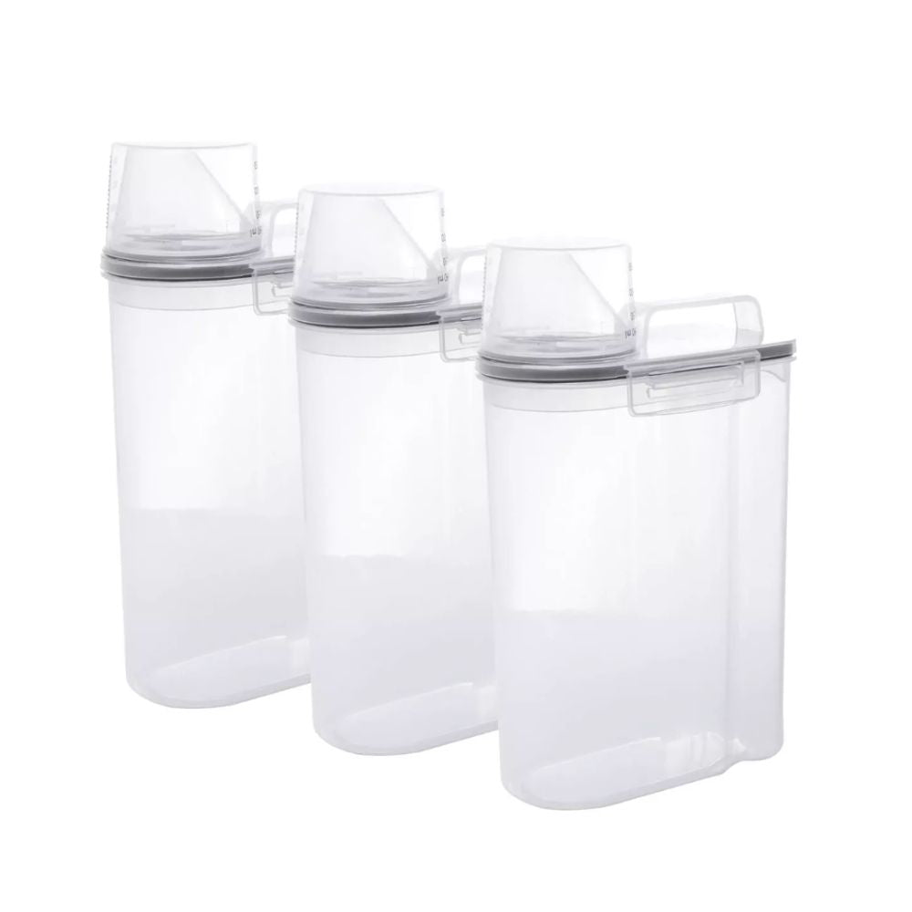 Kit 3 Potes Herméticos Porta Mantimentos com Copo Medidor de Plástico 2L+ Cartela Adesivos
