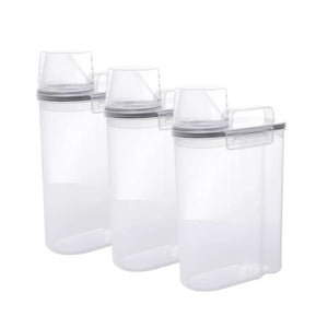 Kit 3 Potes Herméticos Porta Mantimentos com Copo Medidor de Plástico 2L+ Cartela Adesivos
