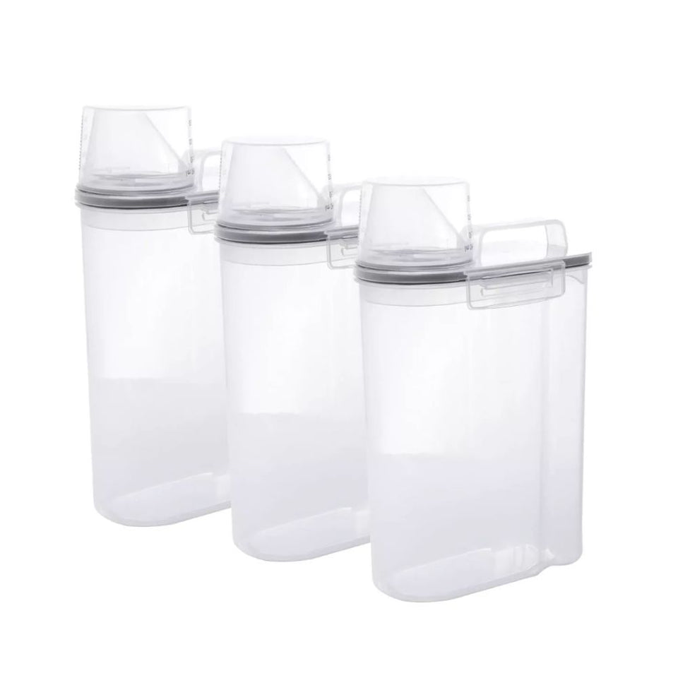 Kit 3 Potes Herméticos Porta Mantimentos com Copo Medidor de Plástico 2L+ Cartela Adesivos