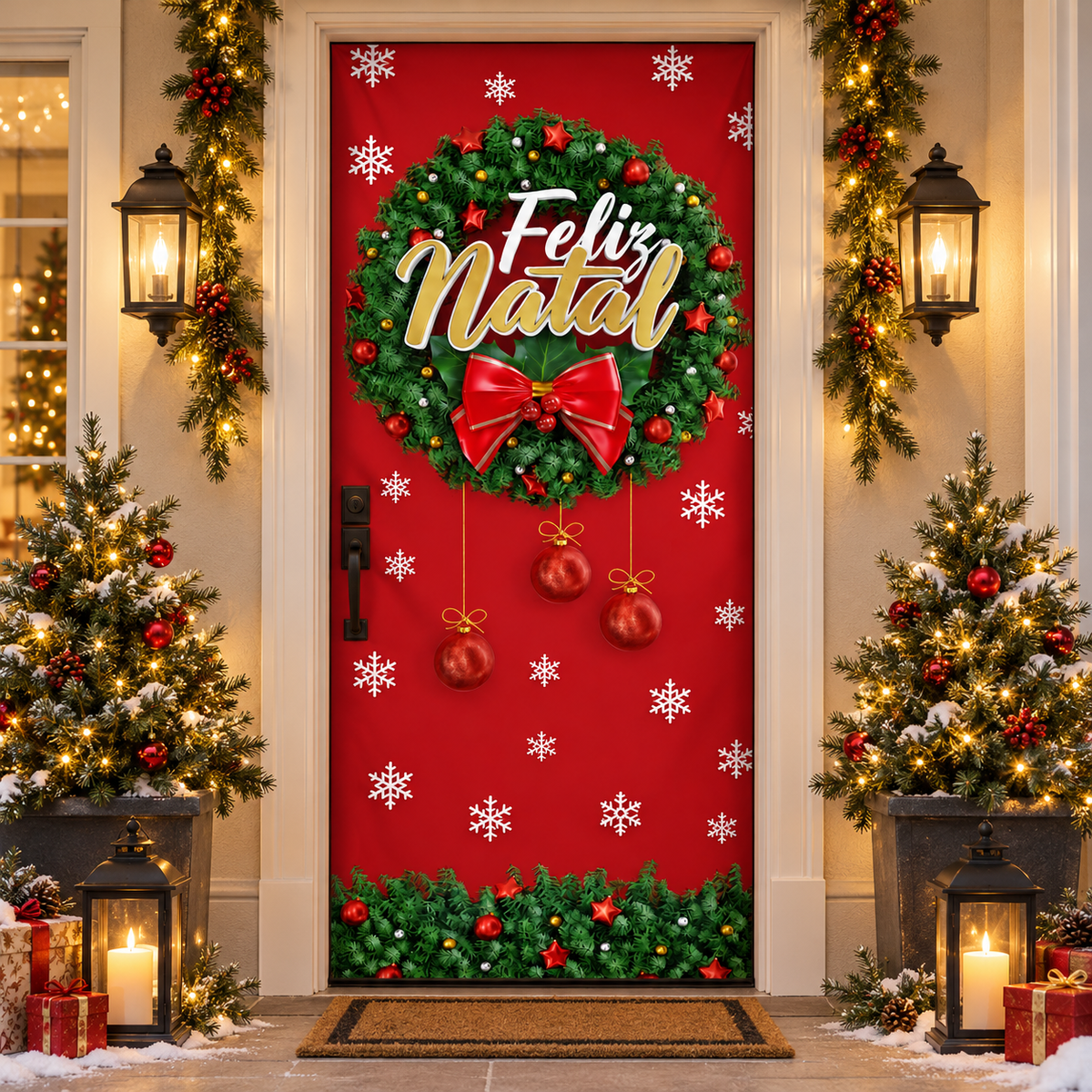 Capa de Porta Natalina Decorativa Com Elástico 0,85x2,10 - Várias Estampas