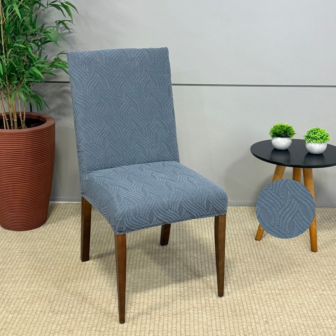 Capa de Cadeira Suede Jacquard Alto Relevo Entrelaços - Cinza