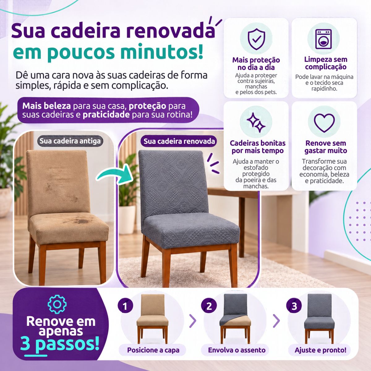 Capa de Cadeira Matelassê Confort Plus Arabescos Resistente a Gato- Cinza