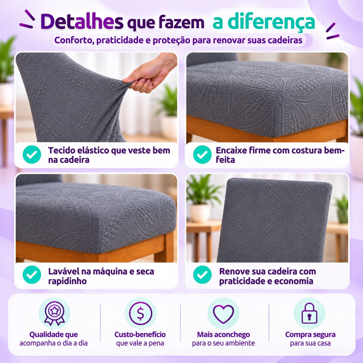 Capa de Cadeira Matelassê Confort Plus Arabescos Resistente a Gato- Cinza