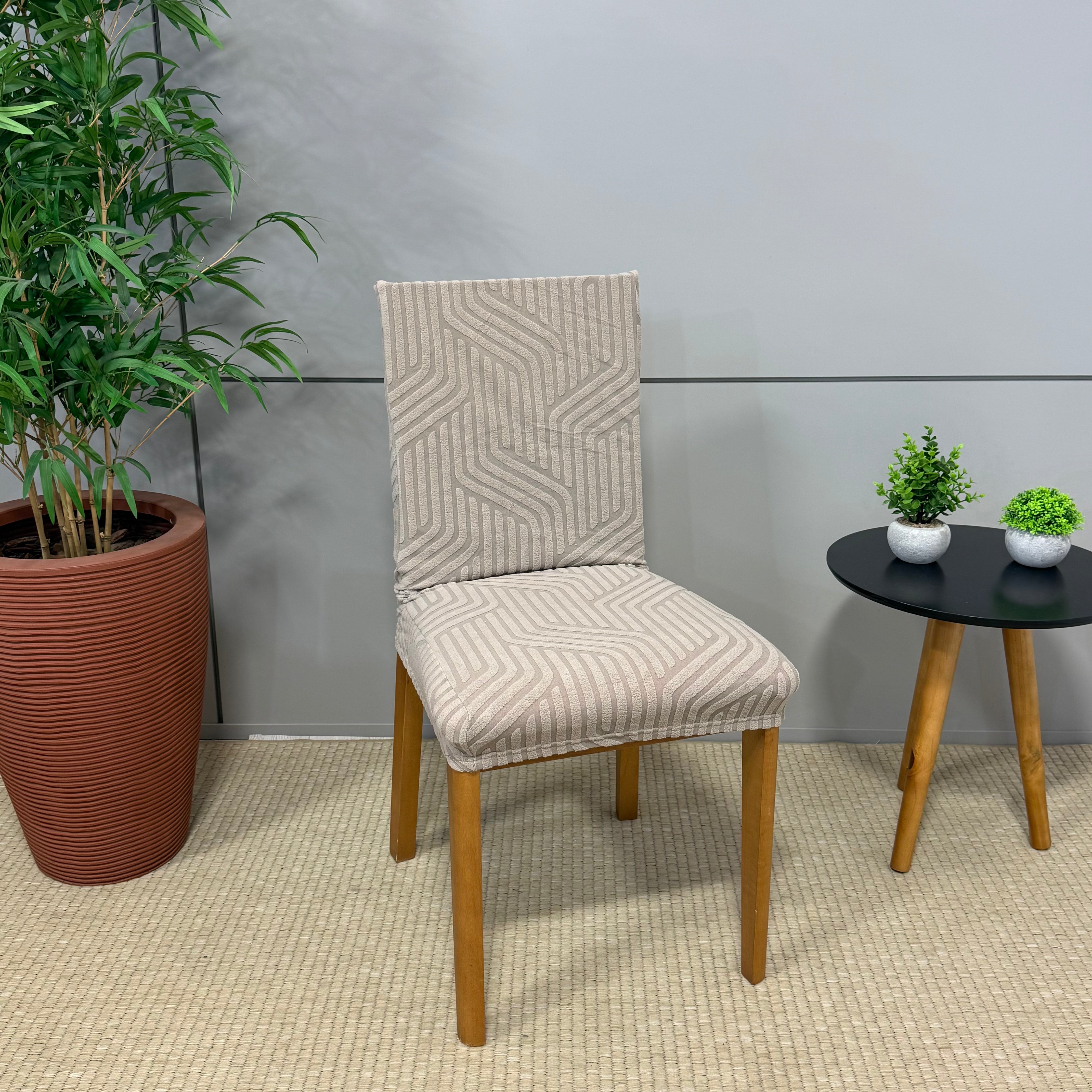 Capa de Cadeira Alto Relevo Linhas Geométrico Soft- Bege