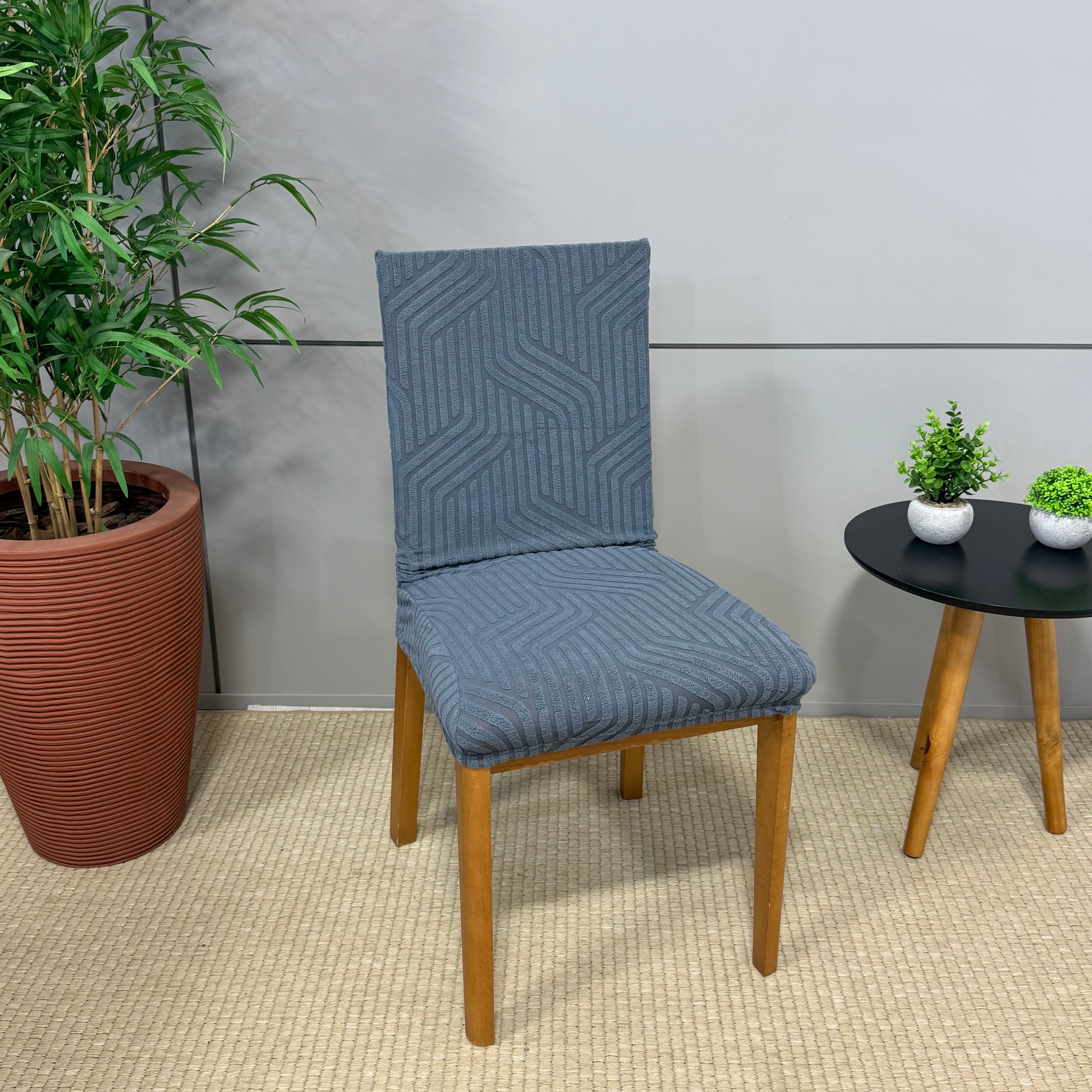 Capa de Cadeira Alto Relevo Linhas Geométrico Soft- Cinza