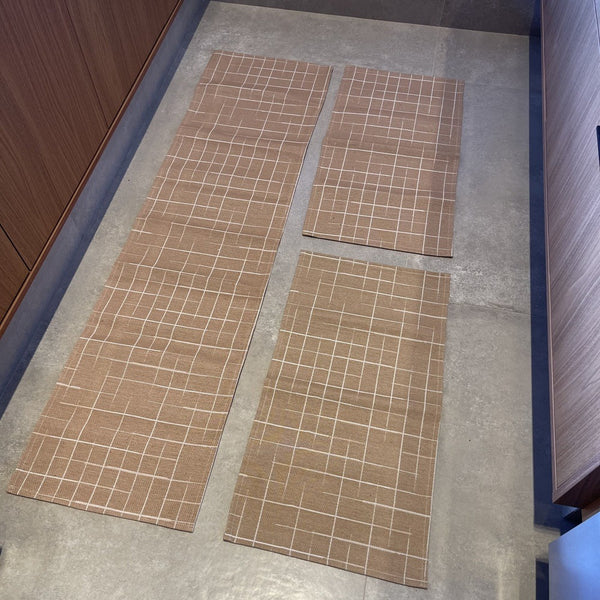 Kit Tapete De Cozinha 3 Peças Antiderrapante - Listrado Bege