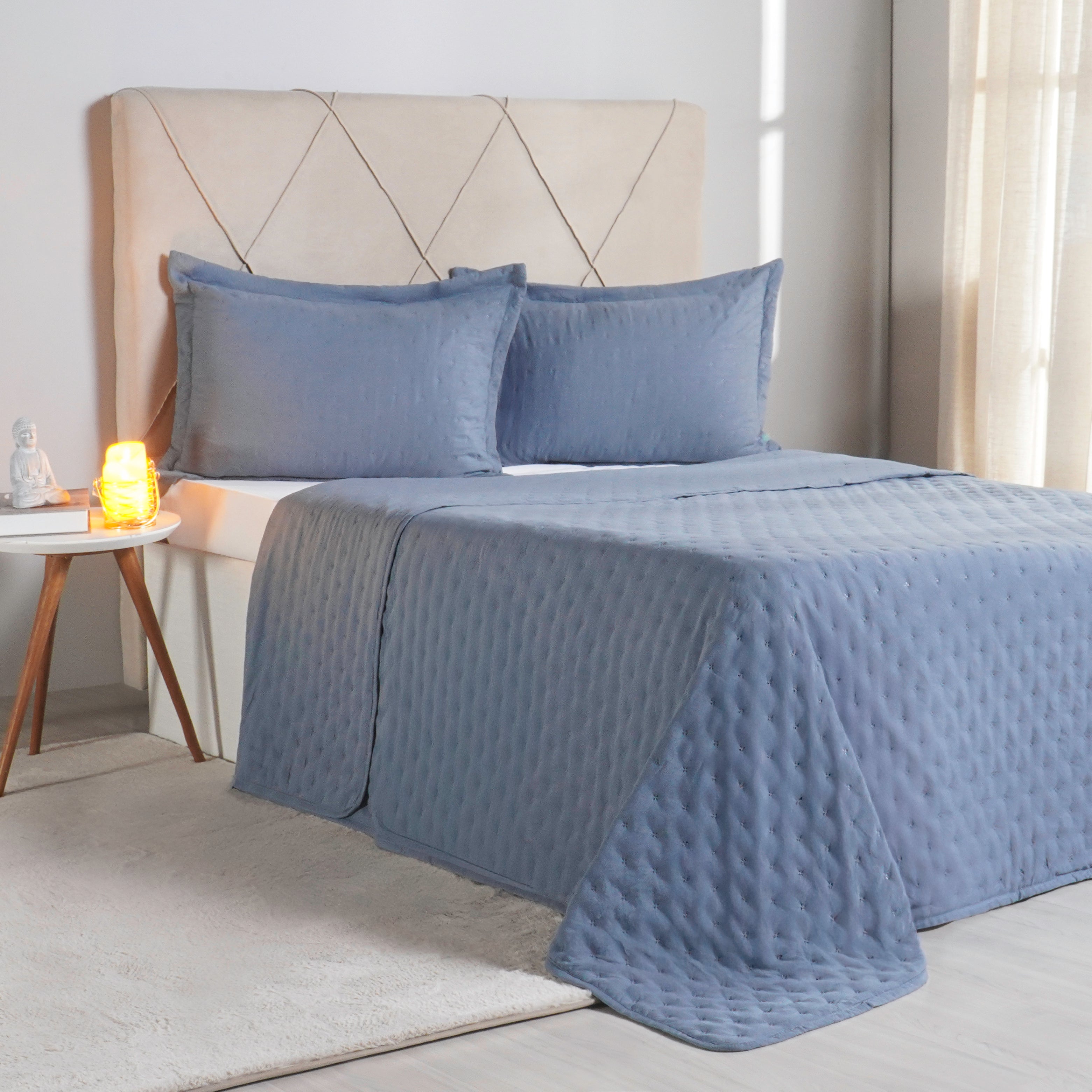 Kit Colcha Miraggio Queen 2,40m x 2,60m - Azul Cobalto