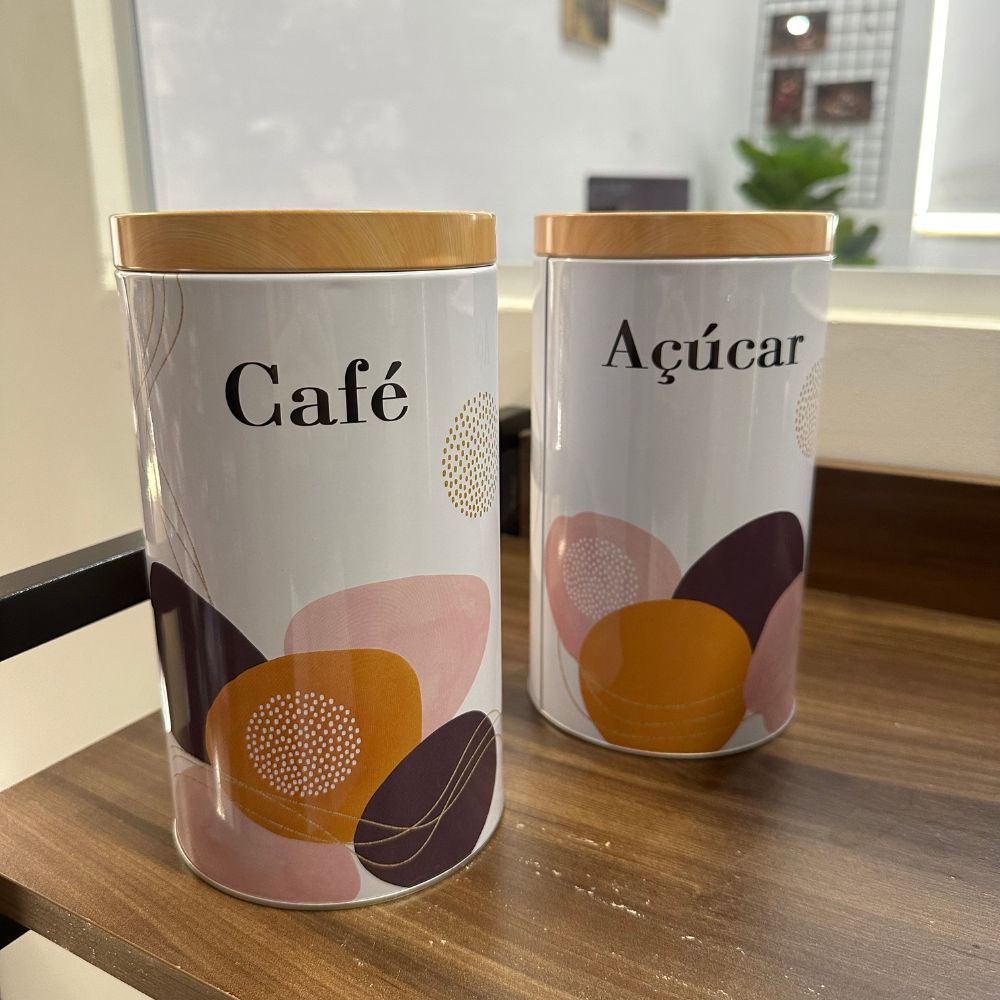 Lata Redonda Café/Açúcar Duas Peças Branco