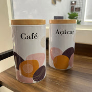 Lata Redonda Café/Açúcar Duas Peças Branco