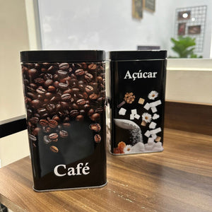 Lata Quadrada Café/Açúcar Duas Peças- Preto
