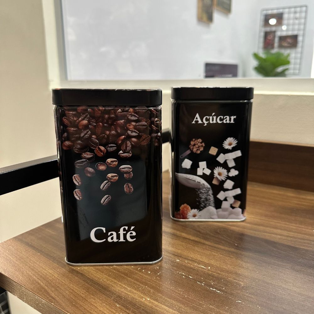 Lata Quadrada Café/Açúcar Duas Peças- Preto