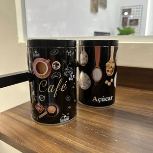 Lata Redonda Café/Açúcar Duas Peças- Preto