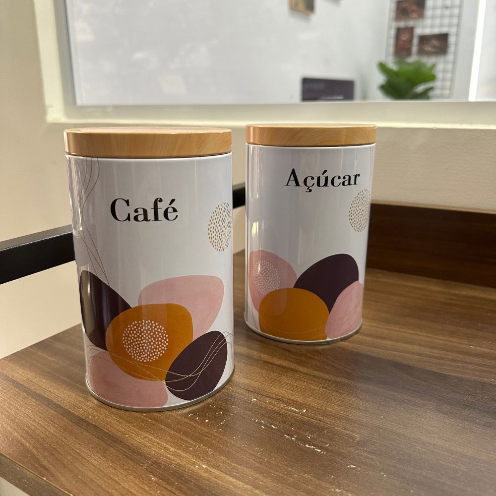 Lata Redonda Café/Açúcar Duas Peças Branco