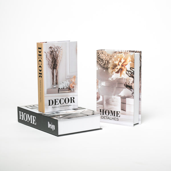 Kit 3un Caixa Porta Objeto Livro Fake Decorativo - Moderno