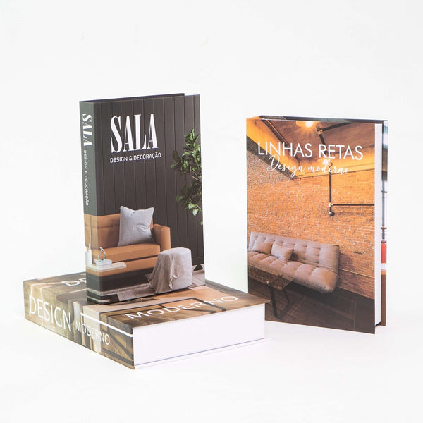 Kit 3un Caixa Porta Objeto Livro Fake Decorativo - Sala
