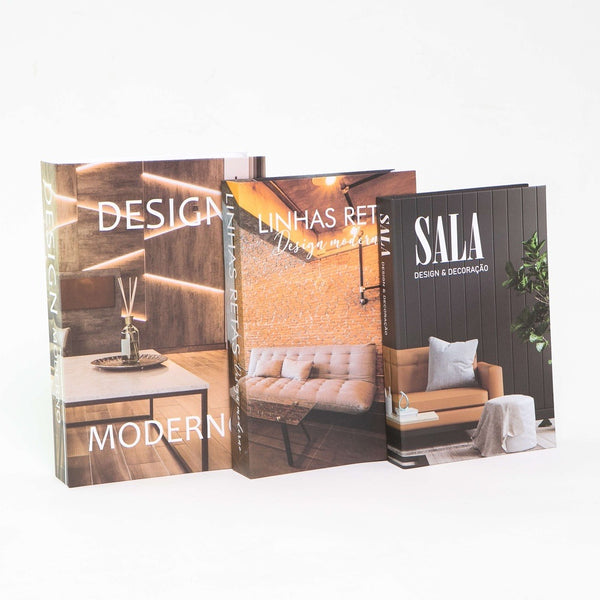Kit 3un Caixa Porta Objeto Livro Fake Decorativo - Sala