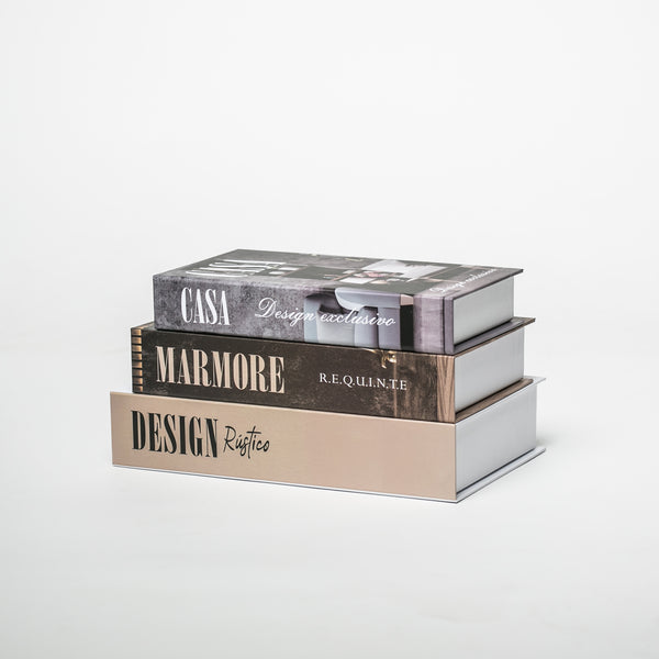 Kit 3un Caixa Porta Objeto Livro Fake Decorativo - Mármore