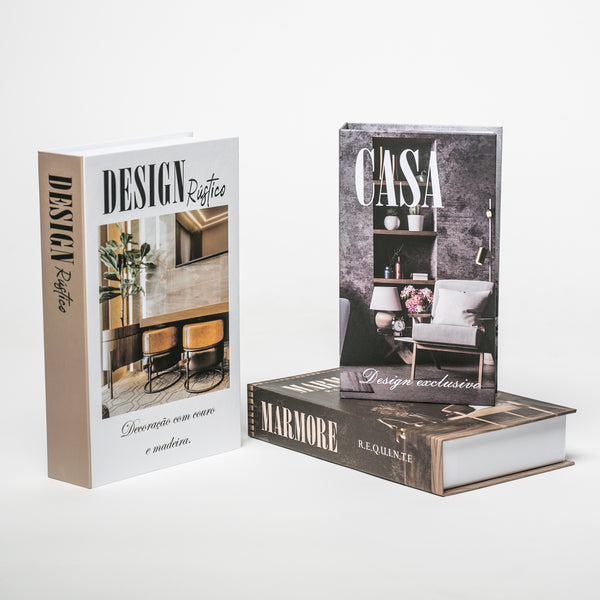 Kit 3un Caixa Porta Objeto Livro Fake Decorativo - Mármore