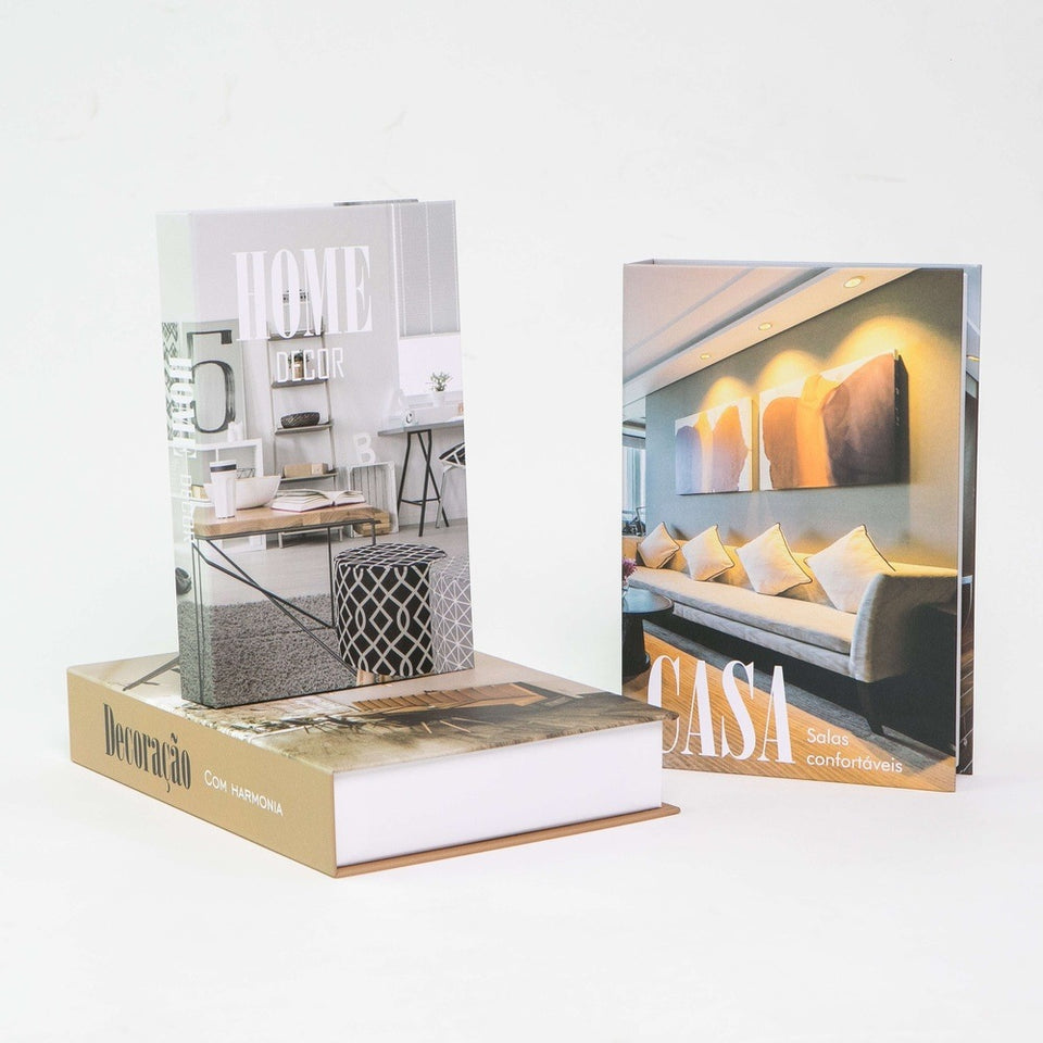 Kit 3un Caixa Porta Objeto Livro Fake Decorativo - Harmonia