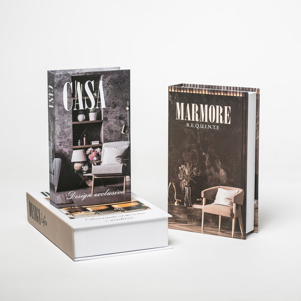 Kit 3un Caixa Porta Objeto Livro Fake Decorativo - Mármore