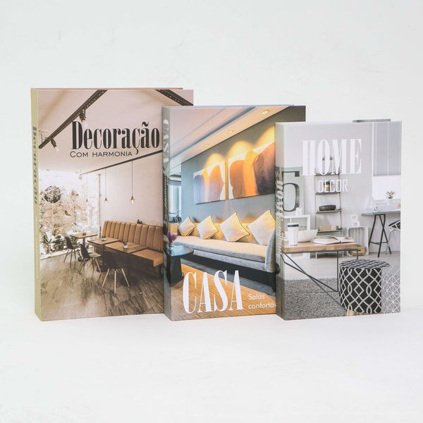 Kit 3un Caixa Porta Objeto Livro Fake Decorativo - Harmonia