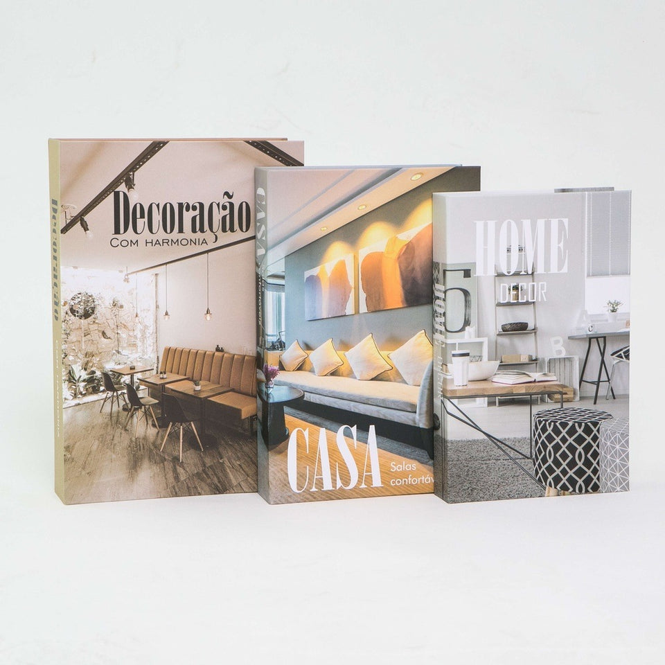 Kit 3un Caixa Porta Objeto Livro Fake Decorativo - Harmonia