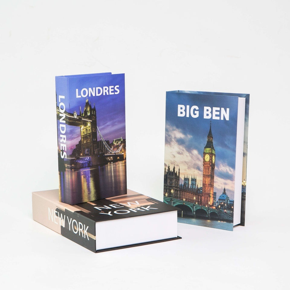 Kit 3un Caixa Porta Objeto Livro Fake Decorativo - Big Ben