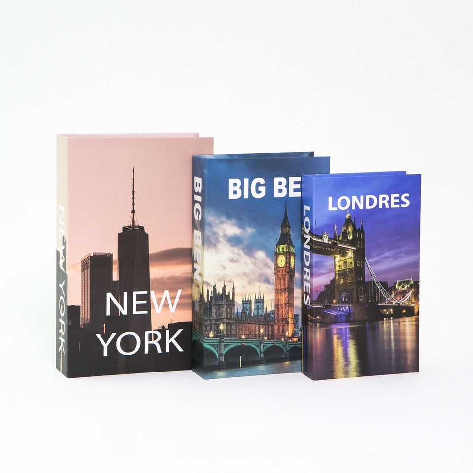 Kit 3un Caixa Porta Objeto Livro Fake Decorativo - Big Ben