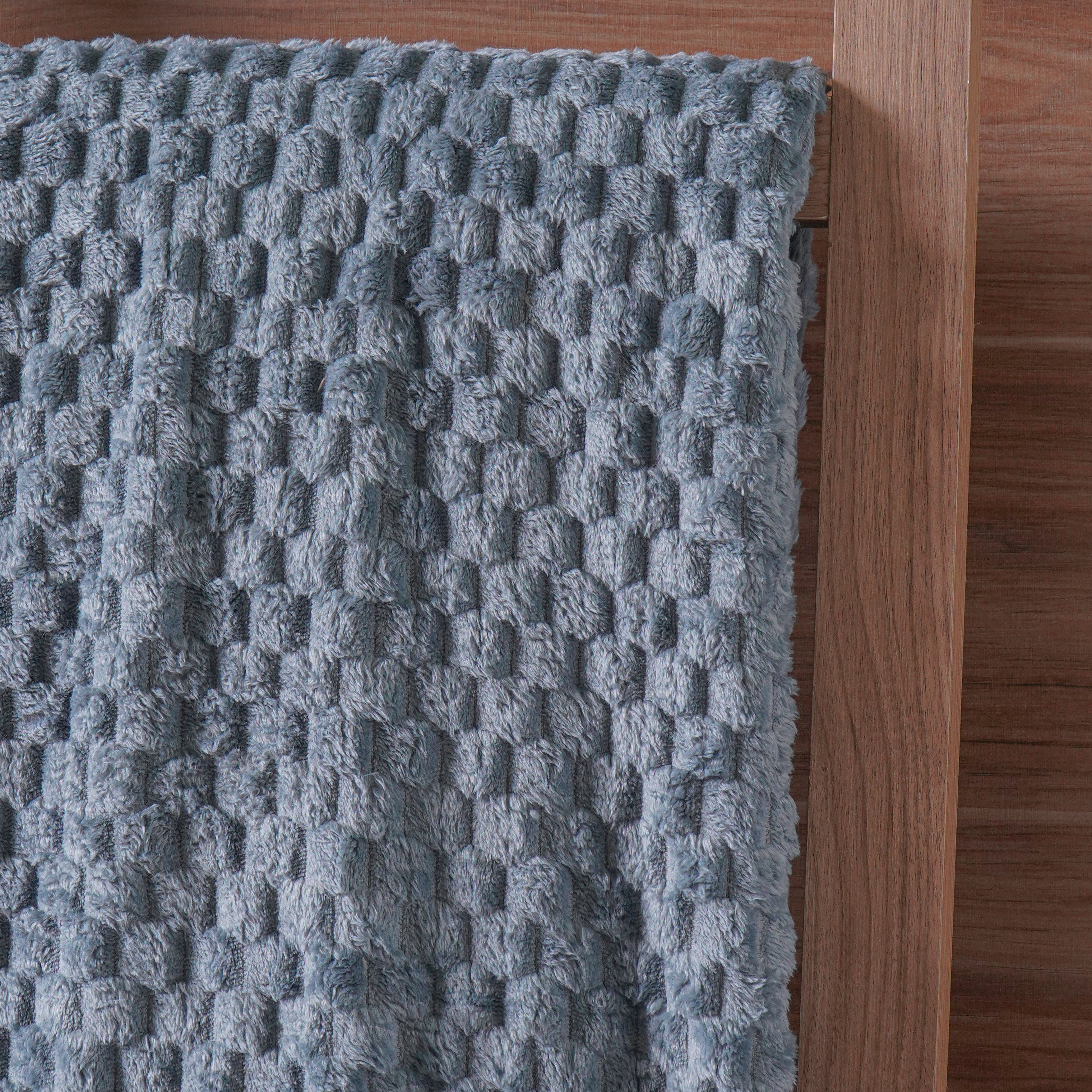 Cobertor Flannel Brushed Quadriculado - Azul Mineral