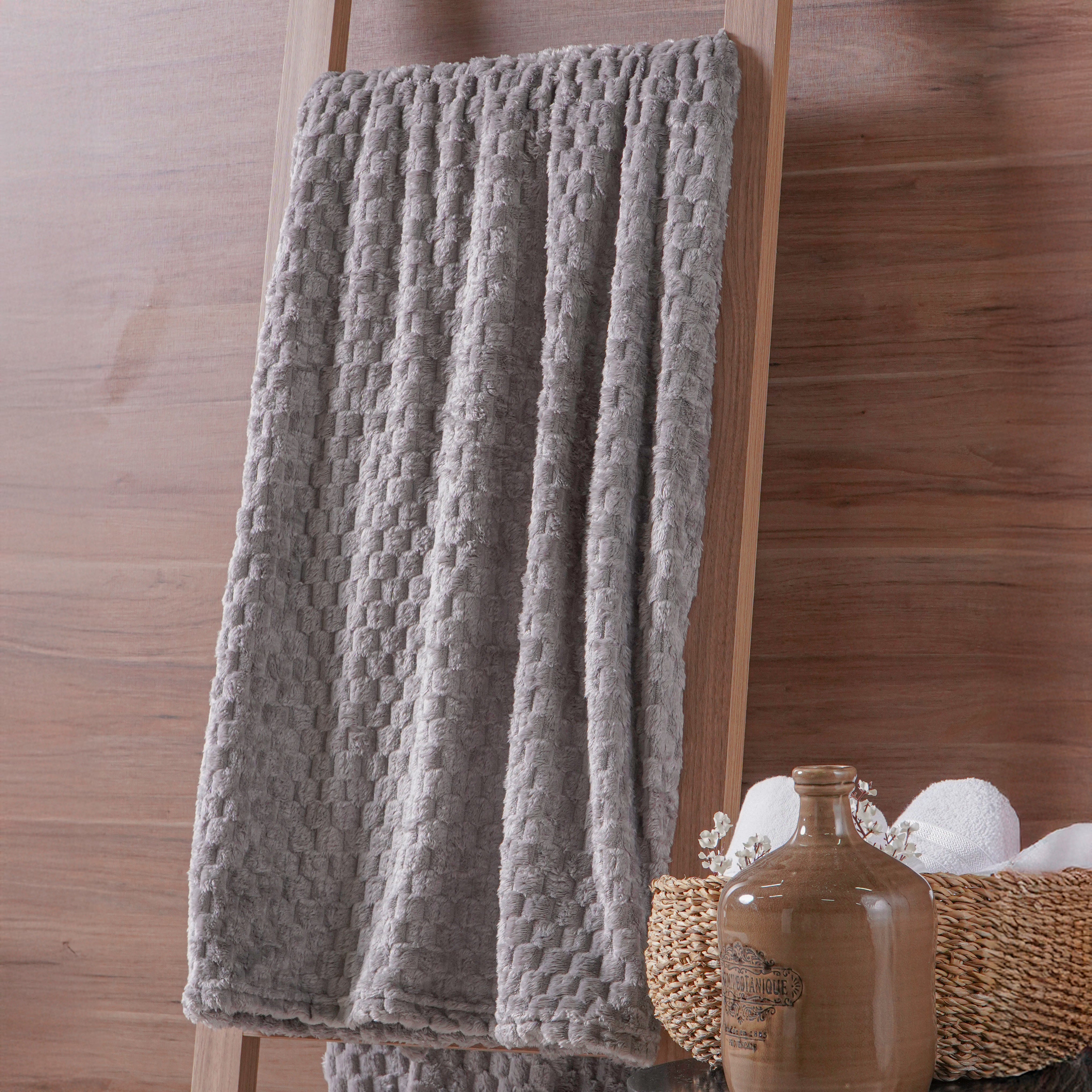 Cobertor Flannel Brushed Quadriculado - Cinza Soft