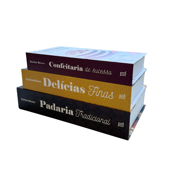 Kit 3un Caixa Porta Objeto Livro Fake Decorativo - Padaria