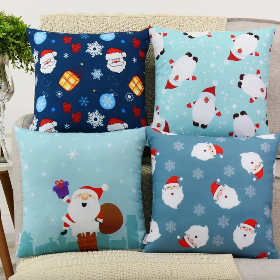 Kit 4 Capas de Almofada - Papai Noel Azul