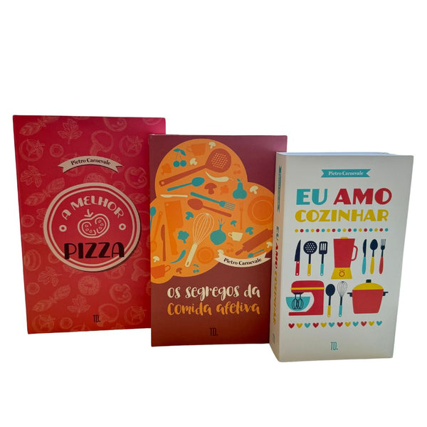 Kit 3un Caixa Porta Objeto Livro Fake Decorativo - Pizza