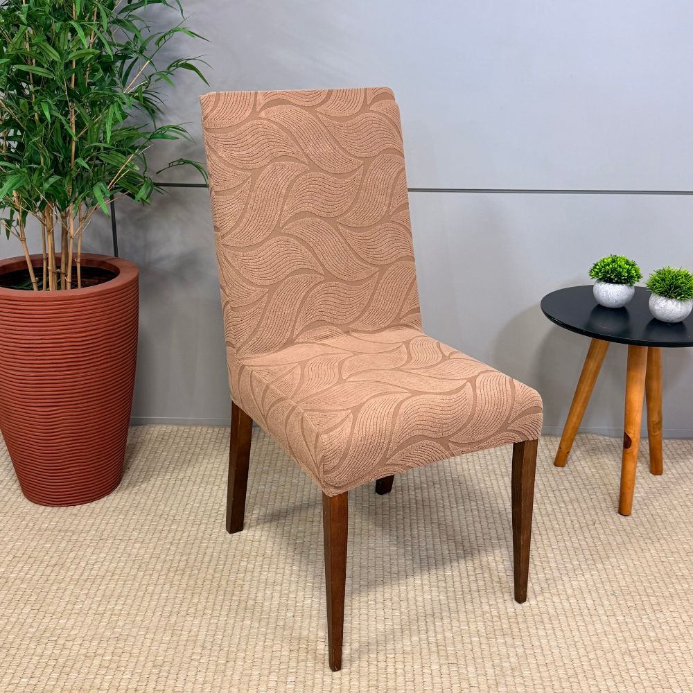 Capa de Cadeira Suede Jacquard Alto Relevo- Pluma Bege