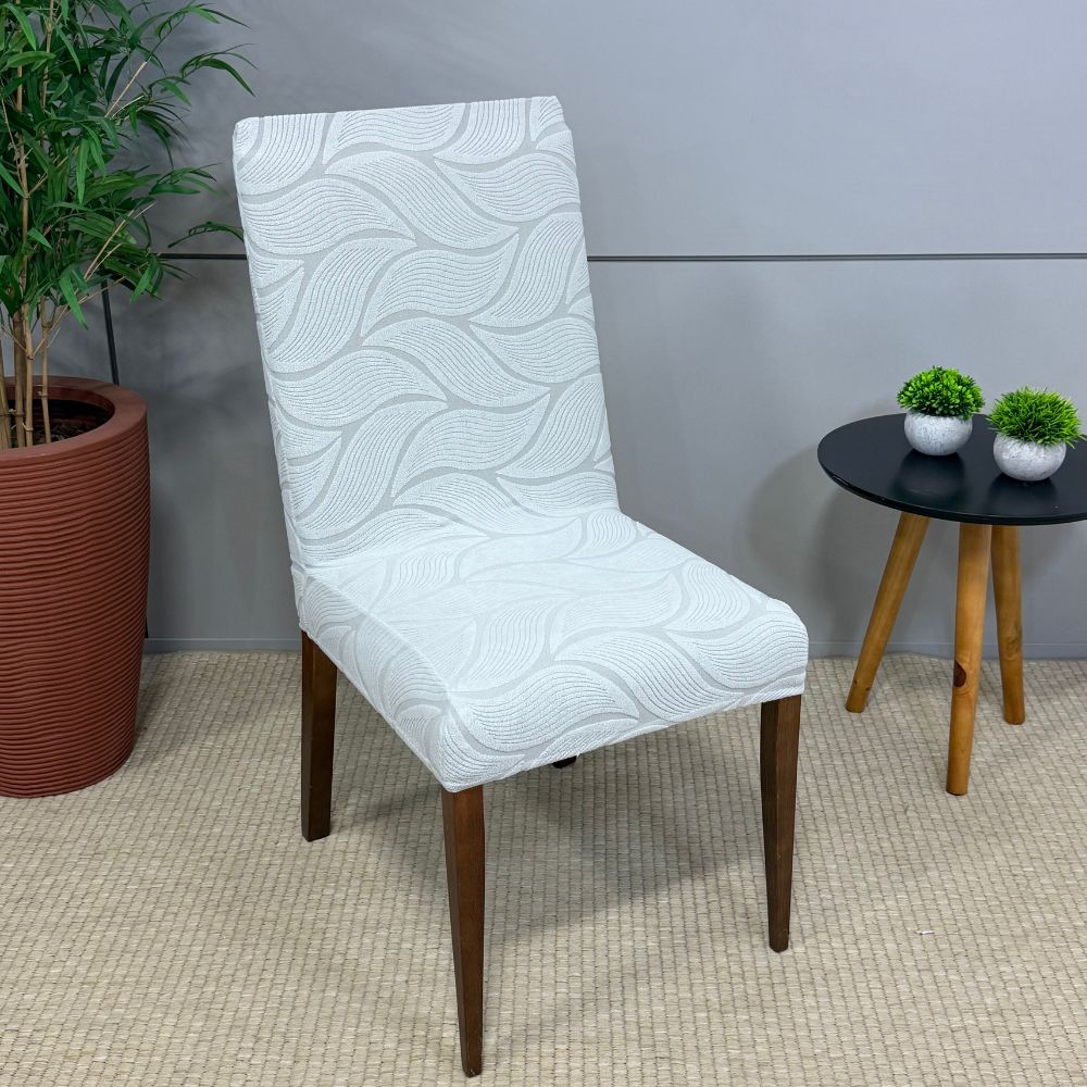 Capa de Cadeira Suede Jacquard Alto Relevo- Pluma Cinza Claro