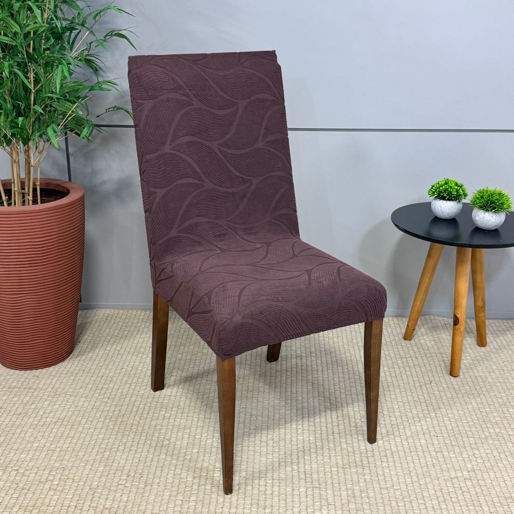 Capa de Cadeira Suede Jacquard Alto Relevo- Pluma Marrom