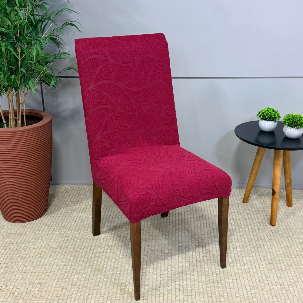 Capa de Cadeira Suede Jacquard Alto Relevo- Pluma Vinho