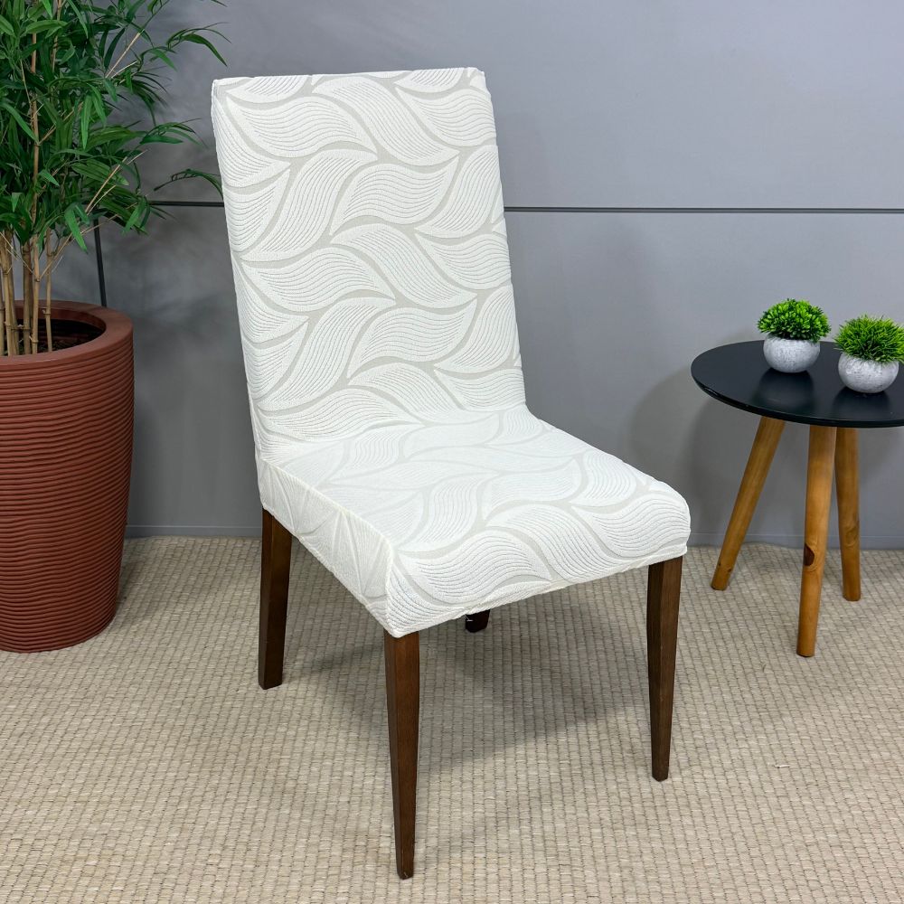 Capa de Cadeira Suede Jacquard Alto Relevo- Pluma Off