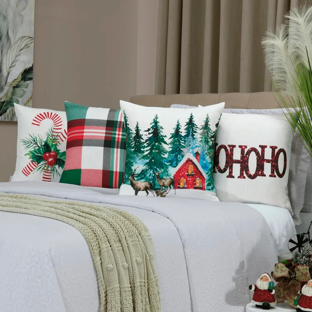 Kit 4 Capas de Almofada - Paisagem de Natal
