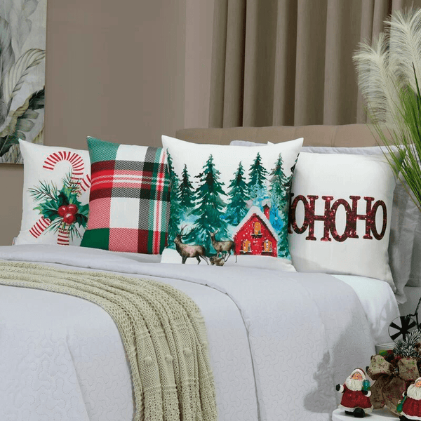 Kit 4 Capas de Almofada - Paisagem de Natal