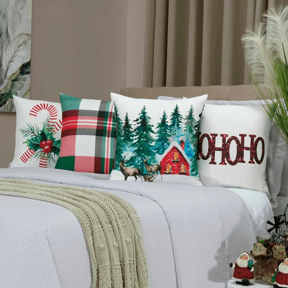 Kit 4 Capas de Almofada - Paisagem de Natal