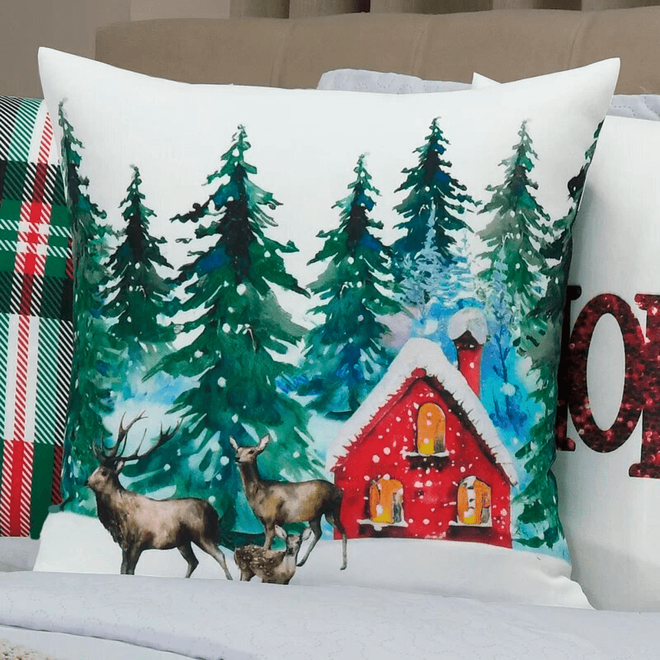 Kit 4 Capas de Almofada - Paisagem de Natal