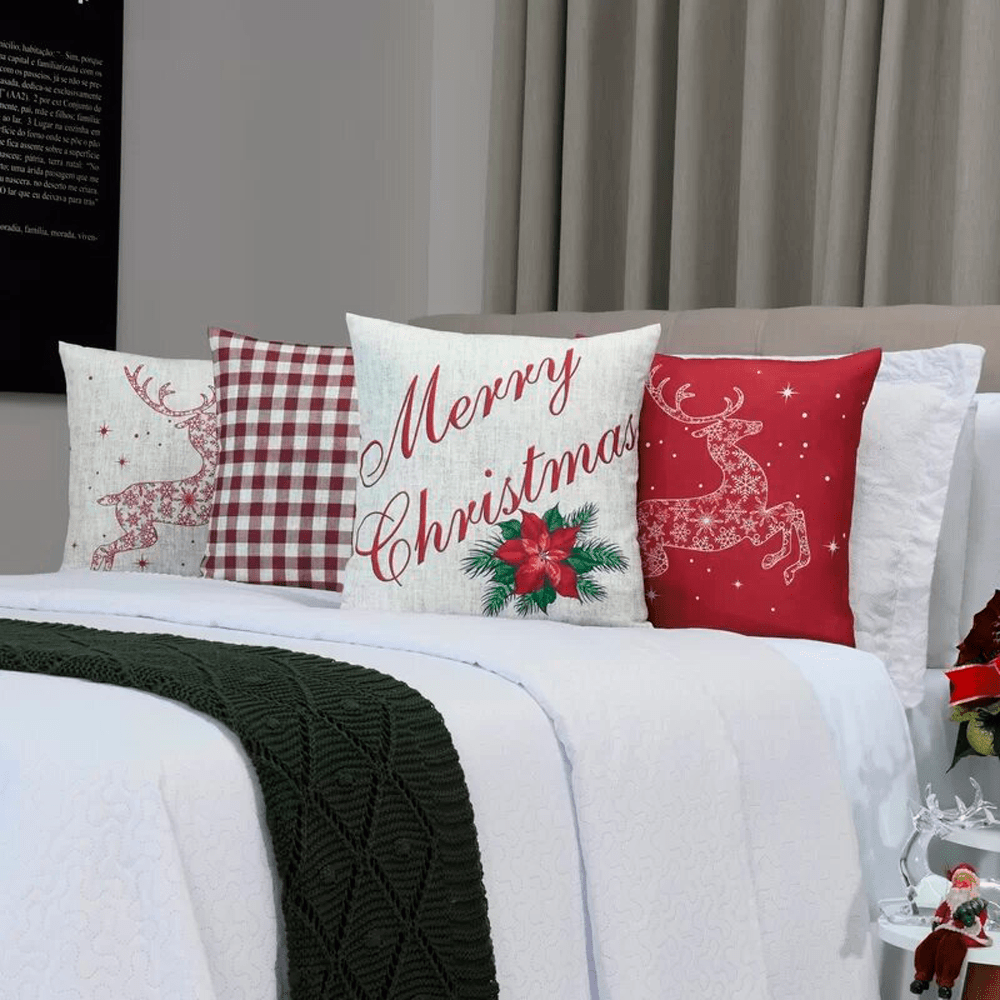 Kit 4 Capas de Almofada - Feliz Natal