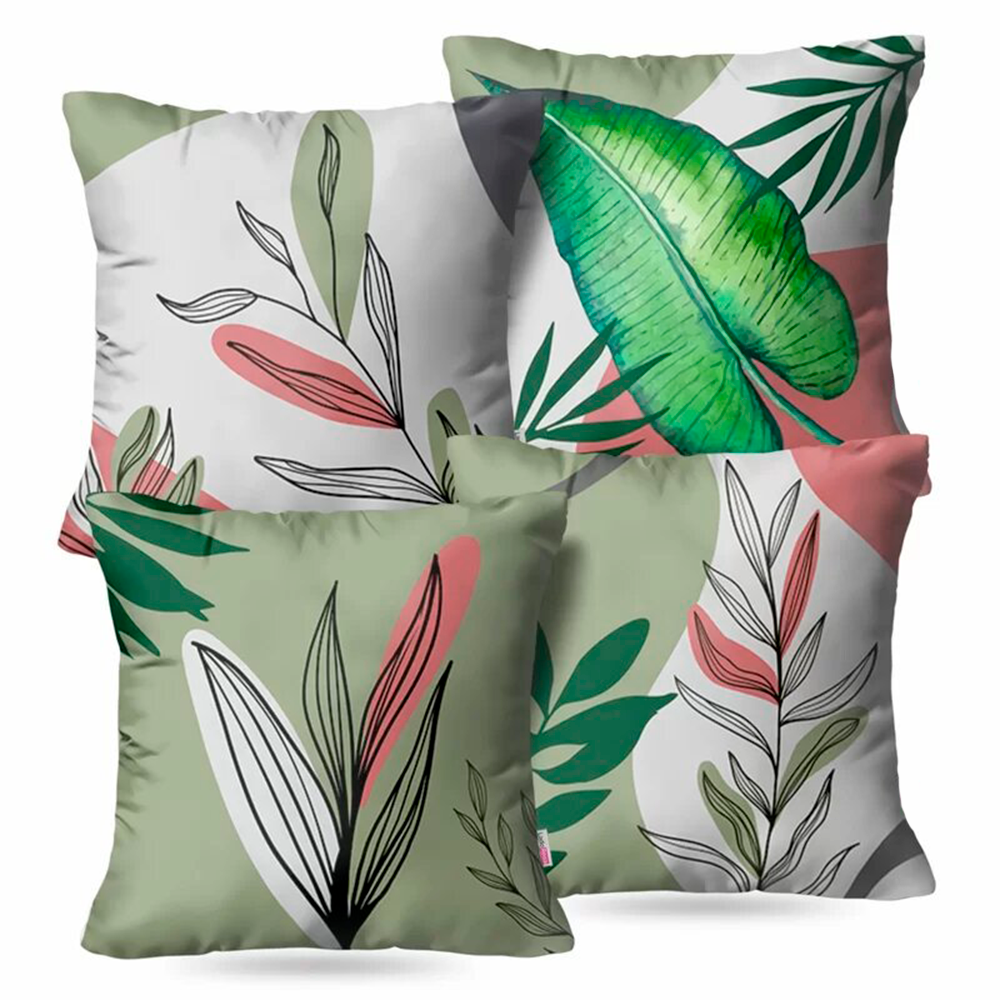 Kit 4 Capas de Almofada - Verde Floral